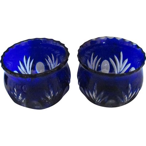 Two Vintage Bohemian Cobalt Blue Cut To Clear Crystal Bowl Set From Delmarclassique On Ruby Lane