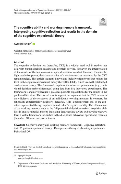 Pdf The Cognitive Ability And Working Memory Framework Interpreting