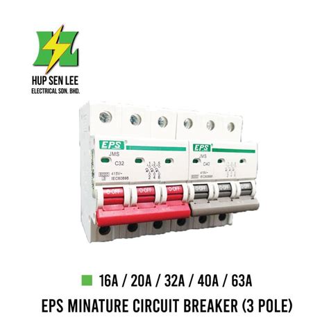Eps 3 Pole Miniature Circuit Breaker Mcb 16a 20a 32a 40a 63a Sirim