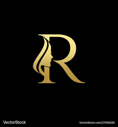 Letter R Beauty Women Face Logo Design Royalty Free Vector