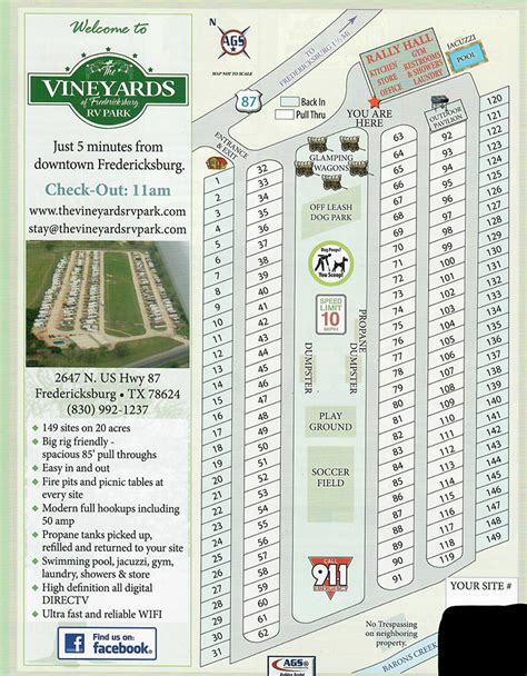 The Vineyards Of Fredericksburg RV Park Texas Park Map