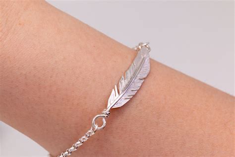 Sterling Silver Angel Feather Bracelet Handmade Feather Charm Bracelet