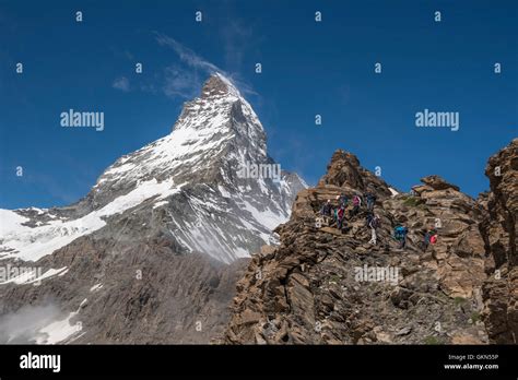 Famous Mountain Peak Matterhorn Above Zermatt Town Switzerland Stock