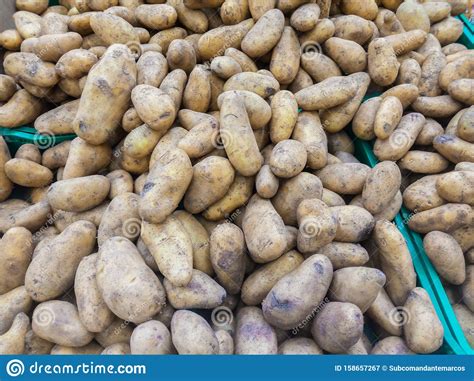 Patatas Crudas Sabrosas Y Saludables En El Mostrador Del Supermercado