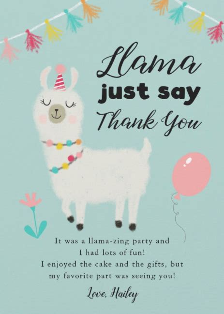 Llama Theme Birthday Thank You Card Zazzle Birthday Thank You Cards