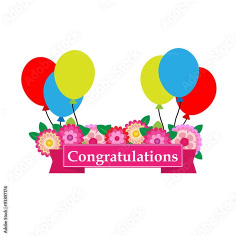 Congratulations Sign Has Flower And Balloons Vector Stock Photo And