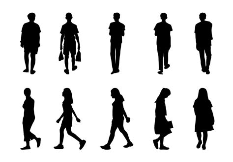 Collection People Silhouettes Walking Men And Women Vector On White