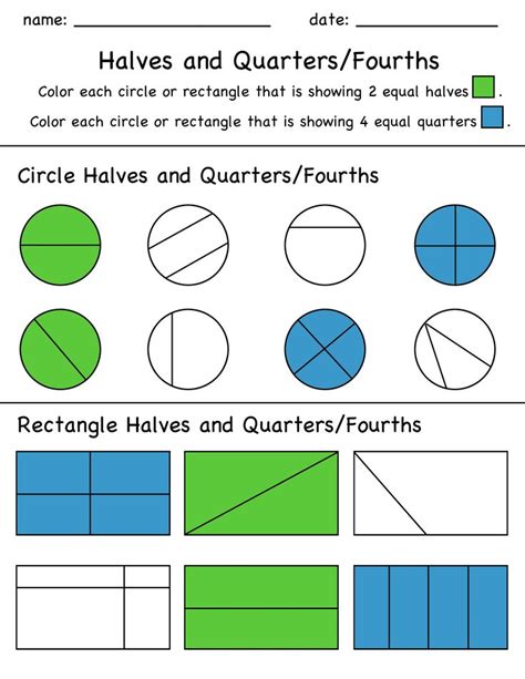 Halves And Quarters Fractions Color In Worksheet Students Will Show