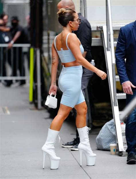 lady gaga steps out in 8 inch platform boots a bandeau top and bike shorts patabook fashion