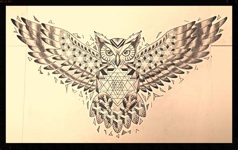 Sacred Geometry Owl Chest Piece Tattoo Dotwork Black And Grey