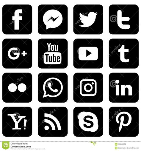 Popular Social Media Icons Set Black Editorial Stock Photo