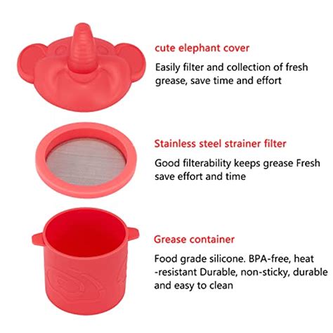 Silicone Bacon Grease Container With Fine Mesh Strainer1 Cup8 Oz
