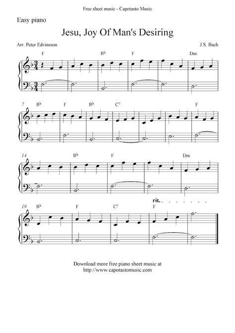 Here you can download pdfs of popular songs in the adobe pdf format, to print and take them with you to the studio. Free easy piano sheet music solo, Jesu, Joy Of Man's Desiring