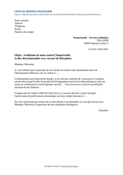 Vous pouvez aussi personnaliser et imprimer le modèle résiliation d'un bail de location. Résiliation Numericable - Modèle de lettre gratuit