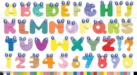 Vector Colorful Children Alphabet Spelled Out With Eyas And Smil Stock