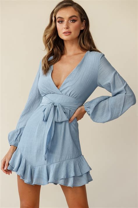 Buy The Maddox Long Sleeve Layered Ruffle Hem Dress Midnight Blue