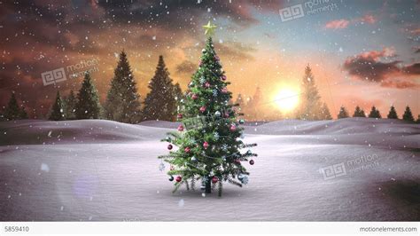 Snow Falling Christmas Tree In Snowy Landscape Stock Animation 5859410