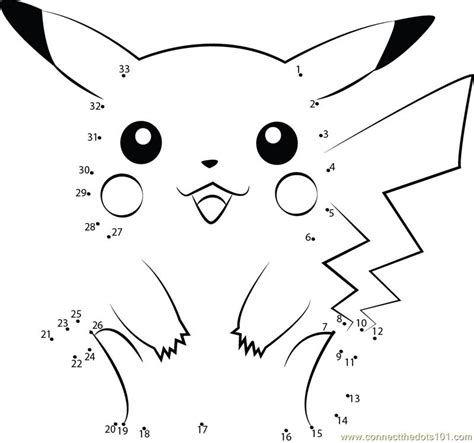 Hungry Pikachu Dot To Dot Printable Worksheet Connect The Dots