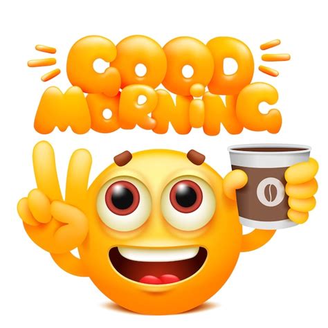 Premium Vector Good Morning Web Sticker Yellow Emoji Cartoon