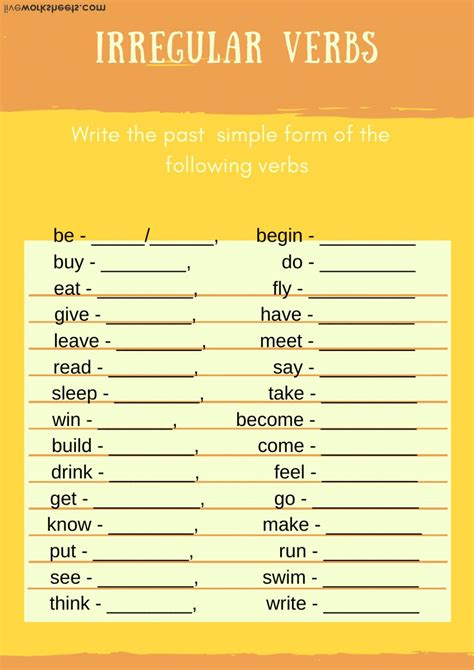 Past Simple Irregular Verbs Exercises For Beginners Best Games