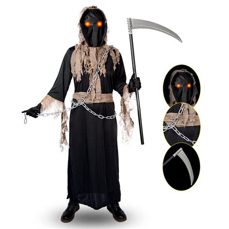 Buy Grim Reaper Halloween Costume For Kids With Glowing Red Eyes