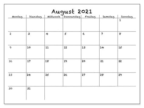 Der kalender enthält die wichtigsten feiertage sowie die angabe der jeweiligen. Druckbare August 2021 Kalender Zum Ausdrucken Vorlage [PDF ...