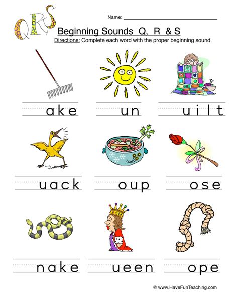 Beginning Sounds Q R S Worksheet Pictures Have Fun Teaching