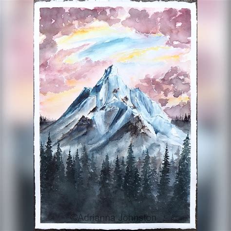 Watercolor Mountain Scenery Painting Watercolor Landscape Etsy