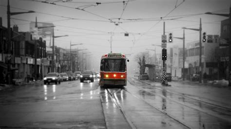 Wallpaper Cityscape Tram Selective Coloring Rain Toronto Traffic