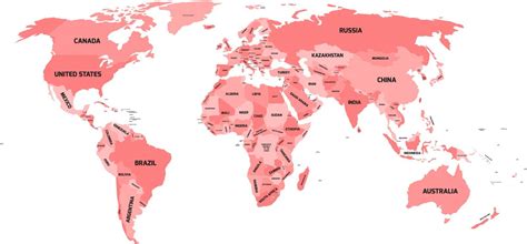 World Map With Names Of Sovereign Countries And Larger Dependent