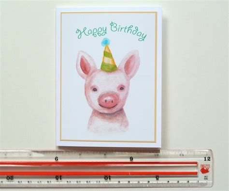 Pig Birthday Card Watercolor Pig Painting Print Cute Piglet Etsy