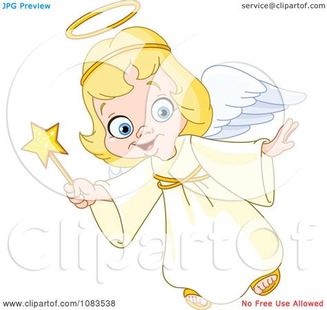 Clipart Cute Christmas Angel Girl Flying With A Wand Royalty Free