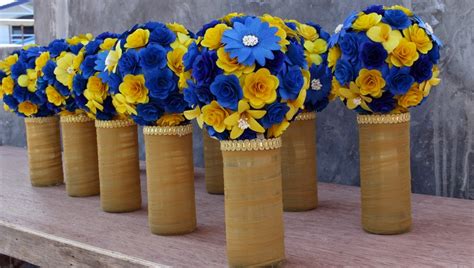 The most common blue yellow wedding material is metal. Royal Blue and Yellow Wedding: Bouquets, Pomanders ...