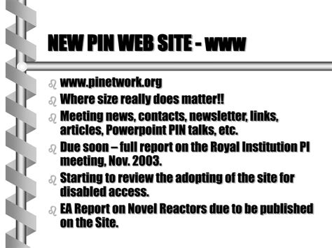 Ppt Pin So Whats New Since The Last Meeting Powerpoint