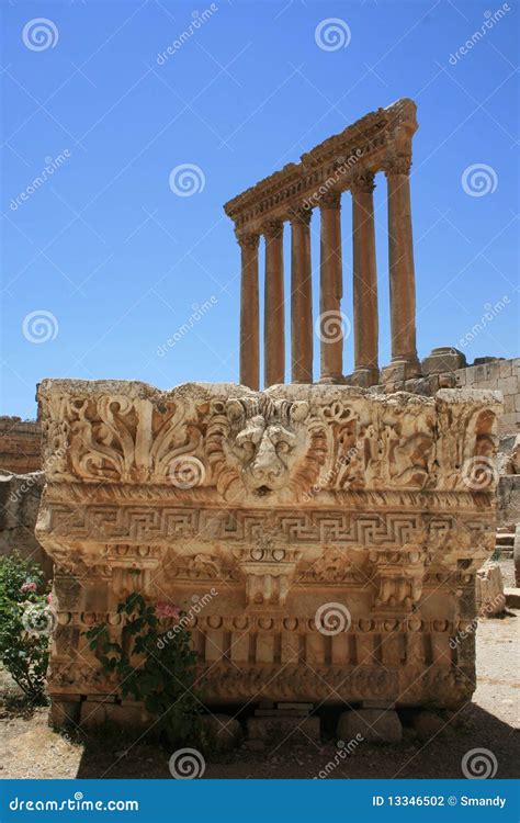 Ancient Roman Ruins In Baalbeck Details Stock Photo Image Of