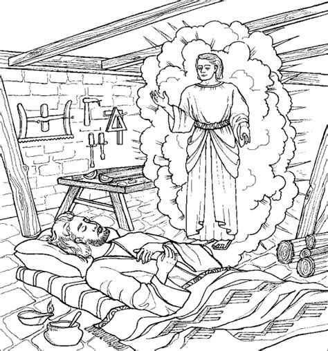 Angel Visits Mary and Joseph - Coloring Page - SundaySchoolist