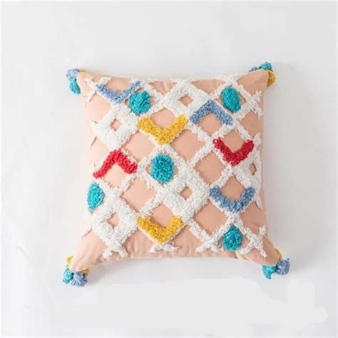 Ethnic Style Cotton Canvas Tufted Pillowcase My Aashis