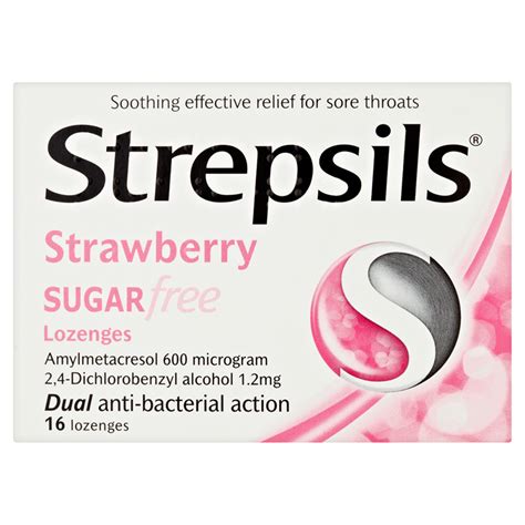 Strepsils Lozenges Sugar Free Strawberry 16 Pack