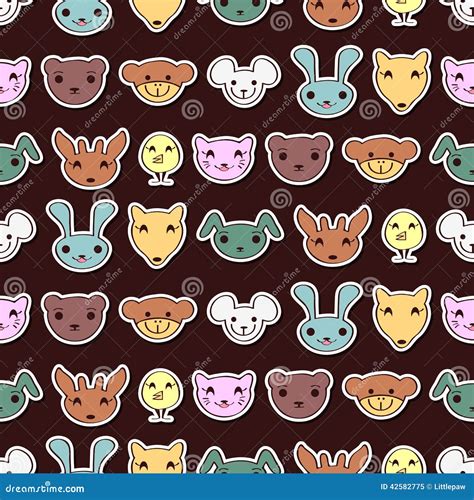 Seamless Pattern With Cute Animal Faces Stock Vector Image 42582775