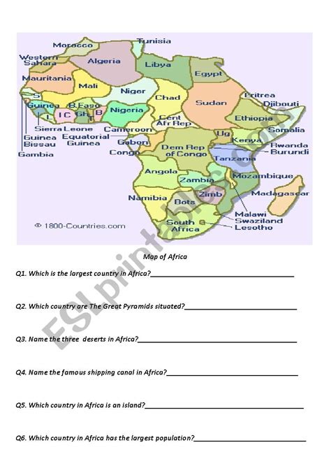 African Countries Esl Worksheet By Crunchie