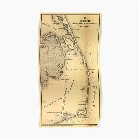 Vintage Map Of The Outer Banks 1862 Poster For Sale By Bravuramedia