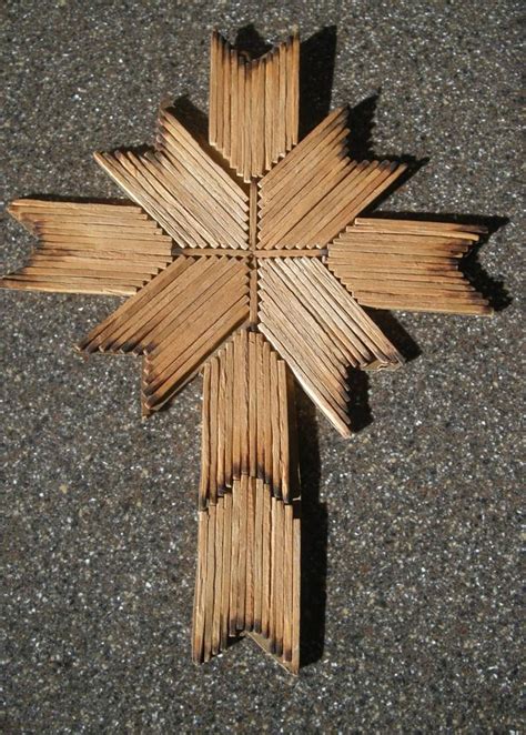 Folk Art Match Stick Vintage Wall Hanging Cross Craft Stick Crafts