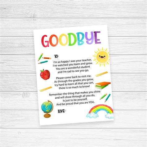 T From Teacher End Of School Letter Goodbye Poem To Etsy