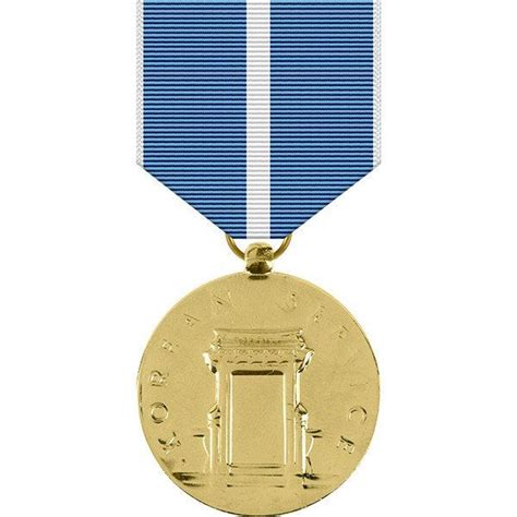 A Gold Medal With A Blue Ribbon Around Its Neck And An Arch On The Front
