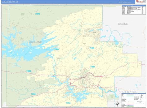 Garland County, AR Zip Code Wall Map Basic Style by MarketMAPS - MapSales