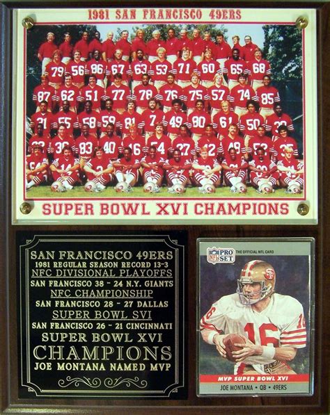 San Francisco 49ers 1981 Super Bowl Xvi Champions Photo Card Plaque