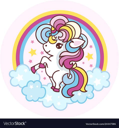 Card With A Cute Unicorn Rainbow In The Clouds Vector Image