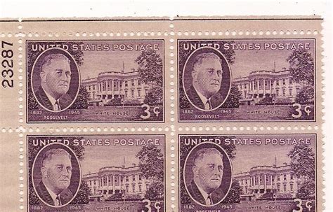 Roosevelt Stamp Plate Block Vintage Stamps White House Free