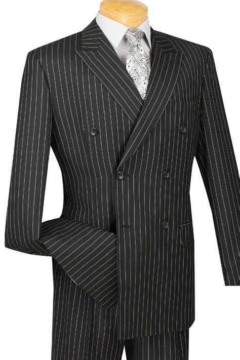 Mens Double Breasted Gangster Bold Pinstripe Suit In Black