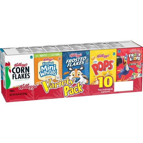 Kelloggs Breakfast Cereal Assorted Variety Pack Single Serve 10ct 10
